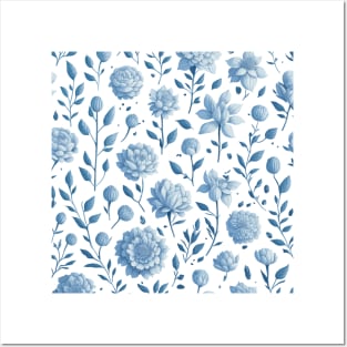 Seamless pattern with blue flowers Posters and Art